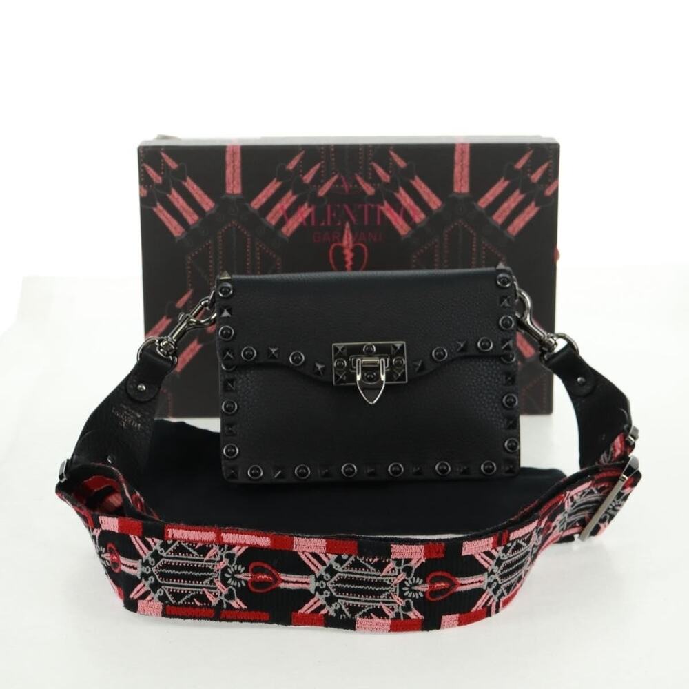 Valentino Leather Rock Studs Shoulder Bag Black